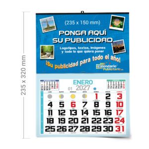 Calendario de pared con faldilla MENSUAL 235 mm