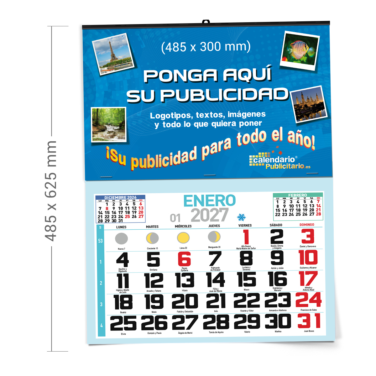 Calendario de pared con faldilla MENSUAL 485 mm